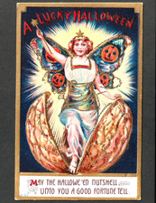 Authentic = A Lucky Halloween Fairy Magic Wand Fortune Nutshell JOL B37 PostCard picture