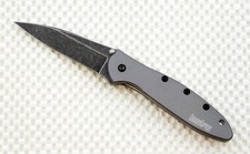 1660GRYBW Kershaw pocket knife Grey Leek FLAG LOGO plain BW Blade New Blem A/O picture