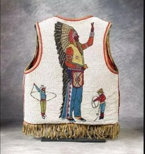 Old American Sioux Style Fully Beaded Front Leather Hide Powwow Vest picture