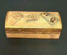 Vintage Italian Florentine Gilded Postage Stamp Box Gold Dome Trunk Hinged Lid picture