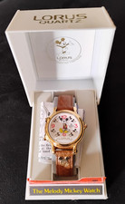 Vintage Lorus Disney Mickey Mouse It’s a Small World Musical Watch Brown New picture