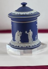 ANTIQUE WEDGWOOD DARK BLUE JASPER DIP TOBACCO JAR CA. 1890 picture