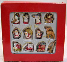 Vtg 1990's Miniature Christmas Ornaments 12pc Set Assorted Santas,Snowmen & More picture