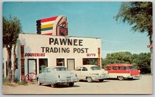 Pawnee Trading Post Scandia Kansas Vintage Cars Roadside Attraction Postcard picture
