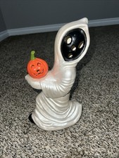 12” Vintage Ceramic Halloween Ghost Holding Pumpkin Halloween Jack-o-lantern picture