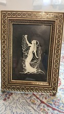 VTG Persian Mosaic Frame With Figure Of Greek Goddess HEBE  Art Deco 6x8