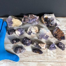 15pcs  1.90lbs  Bulk Purple Edge Fluorite Crystal Cluster Mineral Specimen JJA2 picture