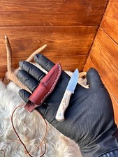 Handmade Small Neck Knife,Fixed Blade Knife with Deer Antler Handle,EDC Knife picture
