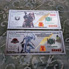 2pc Alien vs Predator 24k Gold Foil Plated Collectible Novelty Banknotes Mint picture
