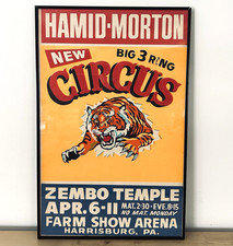 Vtg 1950s Circus Poster Hamid Morton Harrisburg PA Zembo Temple Americana Tiger picture