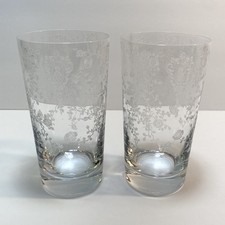 2 Cambridge Rose Point Clear 10oz Flat Tumbler Etched Crystal Glasses 5 1/4” picture
