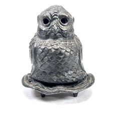 Antique 1920s Cast Metal Vantines Owl Incense Burner Art Deco Complete w/Base picture