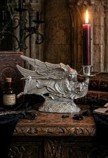 Vtg Gothic Victorian Angel Cast Iron Candle Holder Goth Dark Decor Halloween  picture