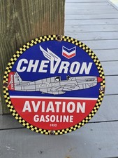 VINTAGE 1952 CHEVRON AVIATION GASOLINE PORCELAIN SIGN 12