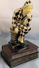 Vintage The Thinker Harlequin Jester Resin Figurine Bookend Handpainted 8