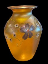 ORIENT & FLUME Art Glass 1981 Yellow Floral FLOWERS Hand Blown 7