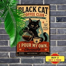 Black Cat With Attitude Humorous Catitude Company Metal Tin Sign picture