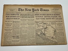 1942 New York Times WWII Guadalcanal Solomon Islands Marines Aug 12 Newspaper picture