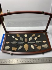 Native America Stone Arrowheads/Points Lot Framed Display Case/2 buffalo nickel picture