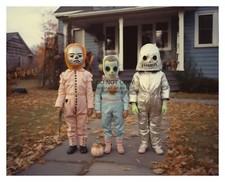VINTAGE CREEPY CHILDREN IN HALLOWEEN COSTUMES 1950s 8X10 FANTASY PHOTO picture