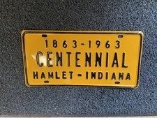 1963 Indiana License Plate Centennial 1863 Hamlet Booster Topper Ceremony Parade picture