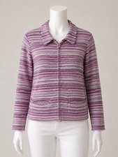 Cabela's Women's Purple Multicolor Striped Tweed Zip Front Jacket Blazer Size M picture