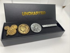 Uncharted Lapel Enamel Pin Badge Figure Box Set Antique Gold / Silver Plate picture
