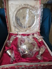 Vintage Asian(Thailand) Silver Plated Wine Sake Set Repousse Dragon Pitcher 6... picture