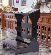 Padded Pine Wood Prayer Bench with Cushion Dark Brown Kneeler with Bible Easel picture