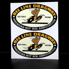 BEE LINE DRAGWAY x2 Vintage Style DECALs, Vinyl car STICKERs, hot rod, rat rod picture