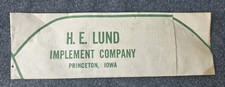 H E Lund Implement Company Princeton Iowa Paper Hat Service Station Vintage picture