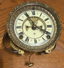 Antique Ansonia Clock Movement Open Escapement Porcelain Dial Hands Beveled Glas picture