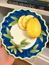 Vintage Bella Casa by Ganz 3D Lemon Wall Plate – Blue Majolica Style 8” picture