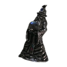 Vintage Pewter Wizard Figurine Crystal Ball Iridescent Orb Rhinestone Accents... picture