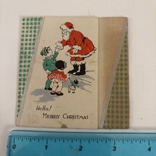 Art Deco Vintage Christmas Card Greetings Santa Gifts Children picture