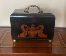 Vintage Maitland-Smith Lacquer Box Hand Made In Philippines Brass Feet Handle picture