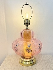 VTG HOLLYWOOD REGENCY Carl Falkenstein PINK Bubble Melon Lamp w/Flowers WORKS picture