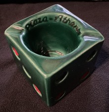 Vintage Plaza Athenee Hotel Ashtray Green Red Dice Ceramic  English Bar Anglais picture