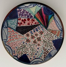 Hand Painted Handmade Decorative Plate Abstract Floral Geometric Folk Art picture