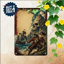 Retro Pirate Island Adventure 16-Bit Computer Game Art Plaque Metal Tin Sign picture