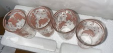Hazel Atlas Dancing Pink Elephant Pattern 4 Oz  Small 4” Juice Glasses Set Of 4 picture