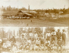 ORIGINAL WESTERN LUMBERJACKS w/ LUMBER MILL ALTA CA. PHOTO c1880's picture
