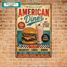American Diner Shakes Hamburgers Restaurant Metal Tin Sign picture