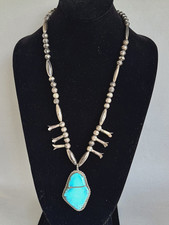 Old Pawn Sterling Silver and Turquoise Squash Necklace picture