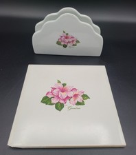 The Greenbrier Hotel Resort Napkin Holder & Tile/Hot plate Rhododendron picture
