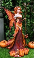 Ebros Amy Brown Fantasy Pumpkin Queen Autumn Fairy Holding Staff with Owl Statue picture