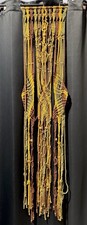 Vintage Handmade Macrame Wall Hanging 18” x 78” Hippie Boho Chic Brown 1970s picture