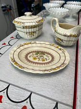 Spode Buttercup Floral Creamer & Sugar Set w/Lid Plate, 4-Piece Vintage picture
