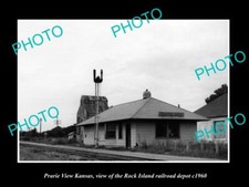 OLD LARGE HISTORIC PHOTO OF PRARIE VIEW KANSAS ROCK ISLAND RAILROAD DEPOT c1960 picture