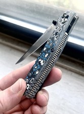 Benchmade 943 OSBORNE, RARE 💎  1/1  GORGEOUS Blue Rect. CF + TITANIUM CLASS picture